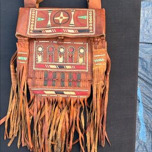 Artisan Leather Fringe Purse vintage 70s Moroccan